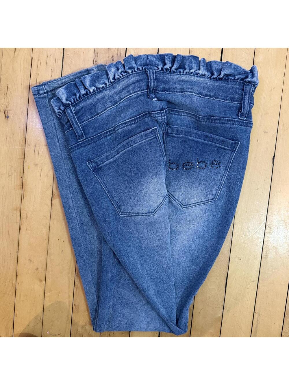 Bebe Paperbag Waist Skinny Jeans Size 27 Blue Stretch Denim Rhinestone Logo
